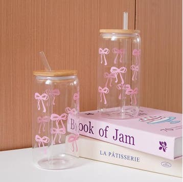Glazen Beker met Strik Print Deksel en Rietje Drinkglas, Verzenden