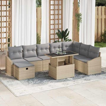 vidaXL Tuin Sofa Set 9 st poly rattan, Verzenden, Nieuw, Rotan, Meer dan 8 zitplaatsen