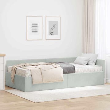 vidaXL Hoekbedframe met Matras Anders 2 st Lichtgrijs, Verzenden, Nieuw, Stof