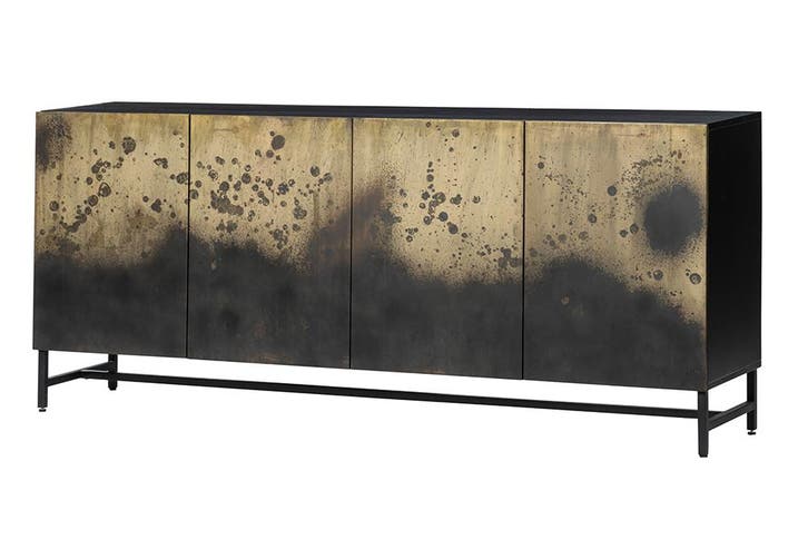 Dressoir OXID 180cm metaal zwart goud massief mangohout -, Huis en Inrichting, Kasten | Dressoirs, Ophalen of Verzenden