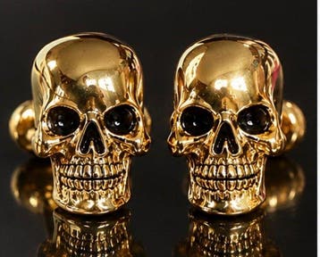 Elegante Memento Mori-schedel manchetknopen met gerold goud, Antiek en Kunst