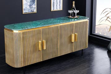 Design dressoir VENEZIANO 160cm messing groen marmeren blad, Ophalen of Verzenden, Nieuw