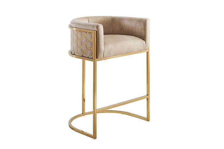 Barkruk ELEGANCE fluweelbeige met goudkleurig, Huis en Inrichting, Barkrukken, Ophalen of Verzenden