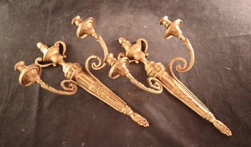 Paar antieke wandkandelaars - Kandelaar (2) - Messing