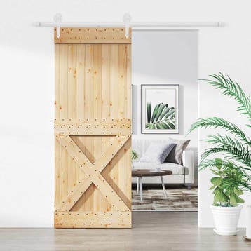 vidaXL Schuifdeur Natuurlijk en Wit 90 x 210 cm Massief, Doe-het-zelf en Verbouw, Verzenden, Nieuw
