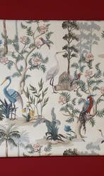 Exclusieve stof in oosterse stijl met vogels en planten -