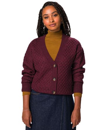 HEMA Damesvest Zelda grofgebreid acryl bordeauxrood, Verzenden, Nieuw