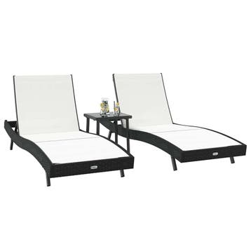 vidaXL Ligstoel 3 pcs Zwart en Wit 197 x 70 x 82 cm poly, Verzenden, Nieuw