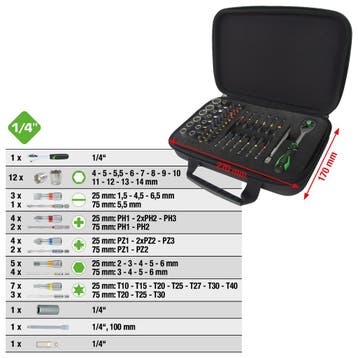 Competition 1/4 Mini Bit Dopsleutelset 51-delig, Auto diversen, Verzenden, Nieuw