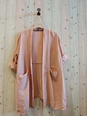 Linnen zomer vest met 7/8 mouwen - ROZE kleur - half lang -, Nieuw