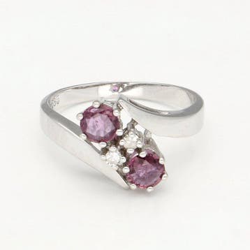 Ring - 14 karaat Witgoud Robijn - Diamant, Nieuw