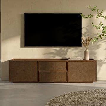 *WOONWINKEL* Tv-meubel Walnoot Met Stoffen Deuren 150 Cm, Verzenden, Nieuw