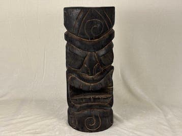 Beeld, STATUA TIKI - TRIBALE - Shou Sugi Ban - 50 cm - Hout