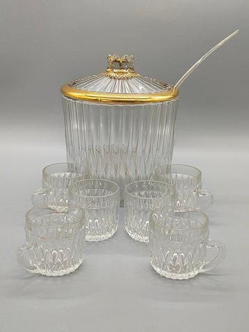 Eetservies - Eleganter Glas Bowletopf mit 6 Gläsern &, Antiek en Kunst