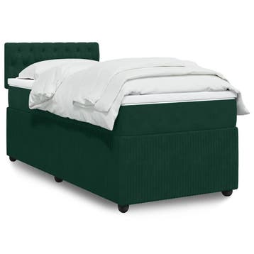 vidaXL Boxspring met matras fluweel donkergroen 90x200 cm, 90 cm, Eenpersoons, Verzenden, Nieuw