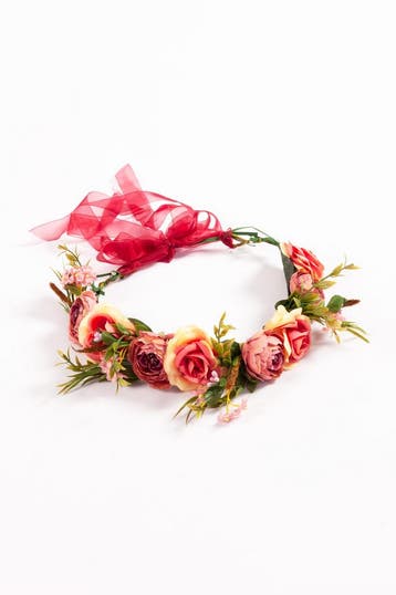 KIMU® Luxe Bloemenkrans Haar Rozenkrans Roze Koraal Bloemen, Ophalen of Verzenden, Nieuw, Carnaval, Accessoires