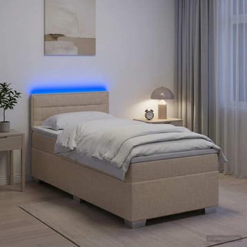 vidaXL Boxspring Bed met Matras en LED Crèmekleurig 100 x, Verzenden, Nieuw, Eenpersoons, Crème