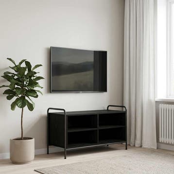 vidaXL Tv-meubel 140 x 39,5 x 50 cm Zwart eiken Bewerkt hout, Huis en Inrichting, Minder dan 50 cm, Verzenden, Nieuw, Minder dan 100 cm