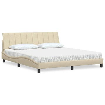 vidaXL Bed met matras Hanko stof crèmekleurig 180x200 cm, Eenpersoons, Verzenden, Nieuw, 80 cm