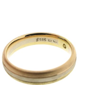 Tricolor gouden gematteerde ring met diamant; 0,03 ct., 18 tot 19, Gebruikt, Ophalen of Verzenden, Met edelsteen