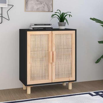 vidaXL Dressoir 60x30x70 cm massief grenen hout en rattan, Verzenden, Nieuw, Grenenhout, Minder dan 50 cm