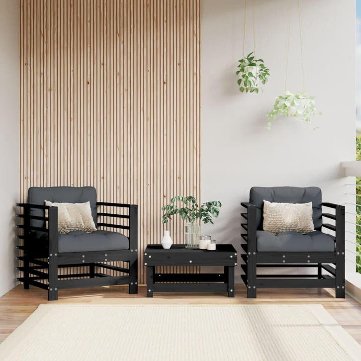 vidaXL Tuinstoelen 2 st massief grenenhout zwart, Tuin en Terras, Tuinsets en Loungesets, Tuinset, Nieuw, Verzenden