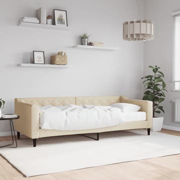 vidaXL Slaapbank met matras 80x200 cm stof crèmekleurig, Huis en Inrichting, Eenpersoons, Verzenden, Nieuw, 80 cm