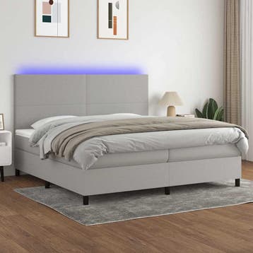 vidaXL Boxspring met matras en LED stof lichtgrijs 200x200, Verzenden, Overige maten, 200 cm, Nieuw