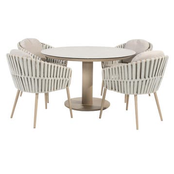 Sarah Eva dining tuinset 120xH75 cm rond keramiek latte, Tuin en Terras, Tuinsets en Loungesets, Ophalen of Verzenden, Nieuw