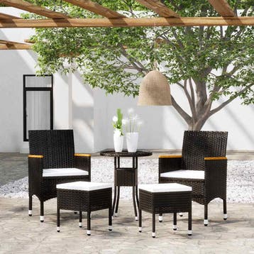 vidaXL 5-delige Loungeset poly rattan zwart, Verzenden, Nieuw, Loungeset
