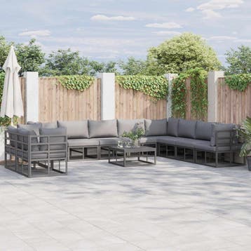 vidaXL Tuinbankenset 10 st Zwart Aluminium, Tuin en Terras, Verzenden, Nieuw, Aluminium, Meer dan 8 zitplaatsen