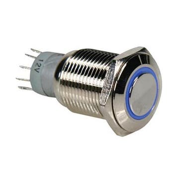 Drukschakelaar 16mm rond - 1NO, 1NC - 12V - Blauw, Ophalen of Verzenden, Nieuw, Schakelaar