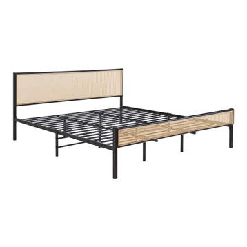 Metalen bed Linköping 185x206x90 cm zwart en rotan look [en., Verzenden, Nieuw