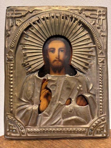Icoon - Christus Pantokrator - Hout, Messing