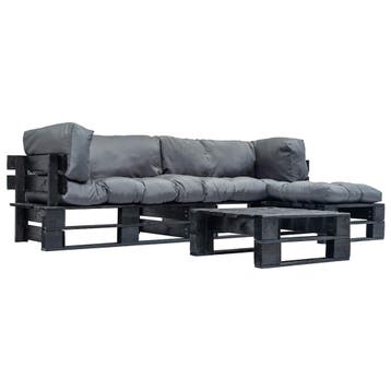 vidaXL 4-delige Loungeset pallet met grijze kussens hout, Verzenden, Nieuw, 4 zitplaatsen, Loungeset