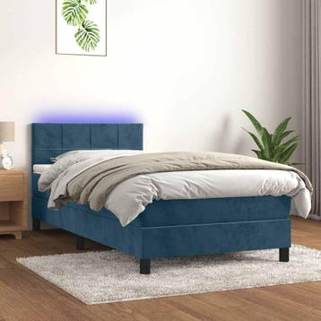 vidaXL Boxspring met matras en LED fluweel donkerblauw, 100 cm, Eenpersoons, Nieuw, 200 cm