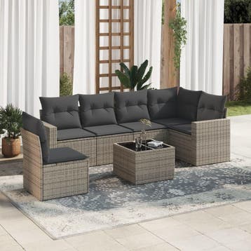 vidaXL 7-delige Loungeset met kussens poly rattan grijs, Verzenden, Nieuw, Loungeset