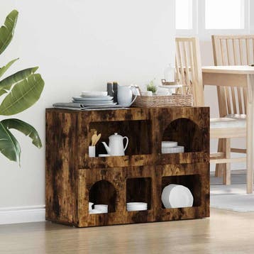 vidaXL Dressoir ELST Gerookt eiken 80,5 x 35 x 59 cm Bewerkt, Verzenden, Nieuw, Overige houtsoorten, Minder dan 50 cm