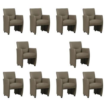 Set van 10 Leren eetkamerstoelen Pleasure - Toledo Smog, Ophalen of Verzenden, Nieuw, Leer, Vijf, Zes of meer stoelen