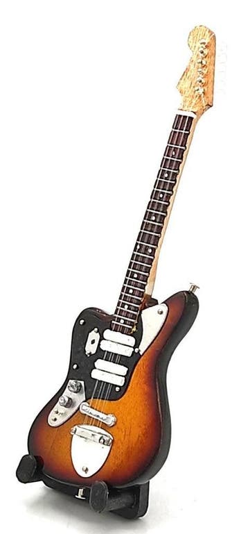 Baby miniatuur replica Fender Leftie gitaar 15cm -  Nirvana, Ophalen of Verzenden, Nieuw, Pop, Beeldje of Miniatuur