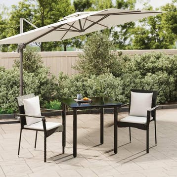 vidaXL 3-delige Tuinset met kussens poly rattan zwart, Verzenden, Nieuw, 2 zitplaatsen, Tuinset
