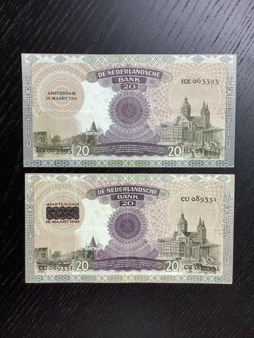 Nederland. - 2 x 20 Gulden 1941 - Pick 54 and 55 (Zonder