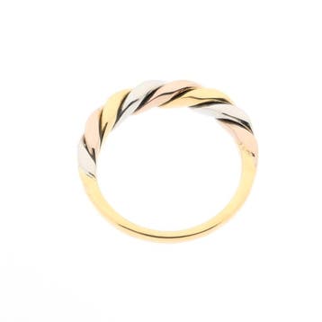 Tricolor gouden ring met diamanten; 0,02 ct., Gebruikt, Ophalen of Verzenden, 17 tot 18, Met edelsteen