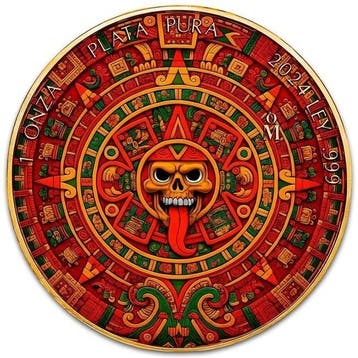 Mexico. 2024 – Libertad Aztec Calendar 24k Gold Gilded
