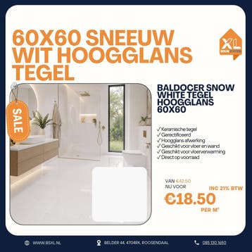 60x60 SNEEUW WIT - VOORRAAD = ACTIE TEGEL =GERECTIFICEERD, Doe-het-zelf en Verbouw, Tegels, 60 cm of meer, Nieuw, Ophalen of Verzenden