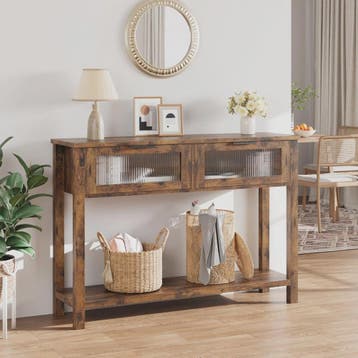 Rustieke Houten Console Tafel met 2 Glazen Lades - Farmhouse, Verzenden, Nieuw