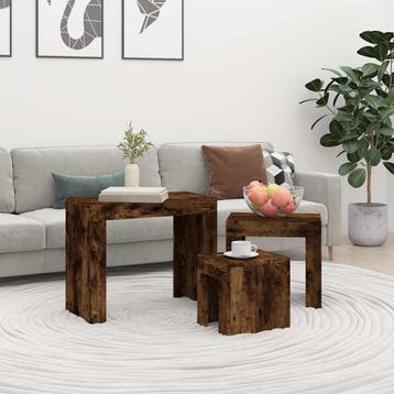 vidaXL 3-delige Tafeltjesset bewerkt hout gerookt, Verzenden, Nieuw, Overige houtsoorten, Minder dan 50 cm