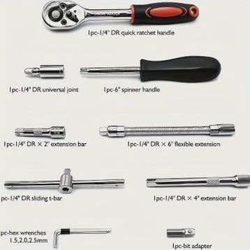 46-delige 1/4 inch doppenset met ratel en bits – Complete ge, Verzenden