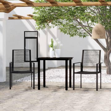 vidaXL 3-delige Tuinset zwart, 2 zitplaatsen, Verzenden, Nieuw, Rvs