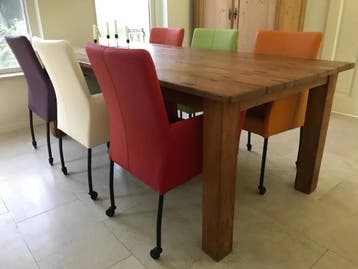 Set van 6 leren eetkamerstoelen met wieltjes en armleuning, Huis en Inrichting, Stoelen, Ophalen of Verzenden, Nieuw, Leer